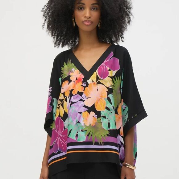 Joseph Ribkoff Black/Multi Floral Print Boxy Top Style 252218 Size XXL - Picture 1 of 7